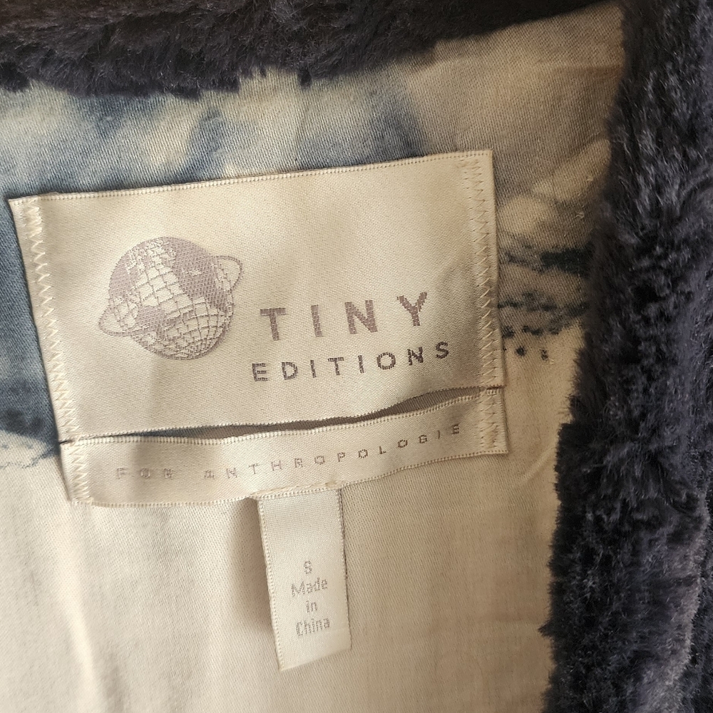 Anthropologie Tiny Editions Midnight Blue Faux‎ Fur Coat Sz S - Picture 5 of 7
